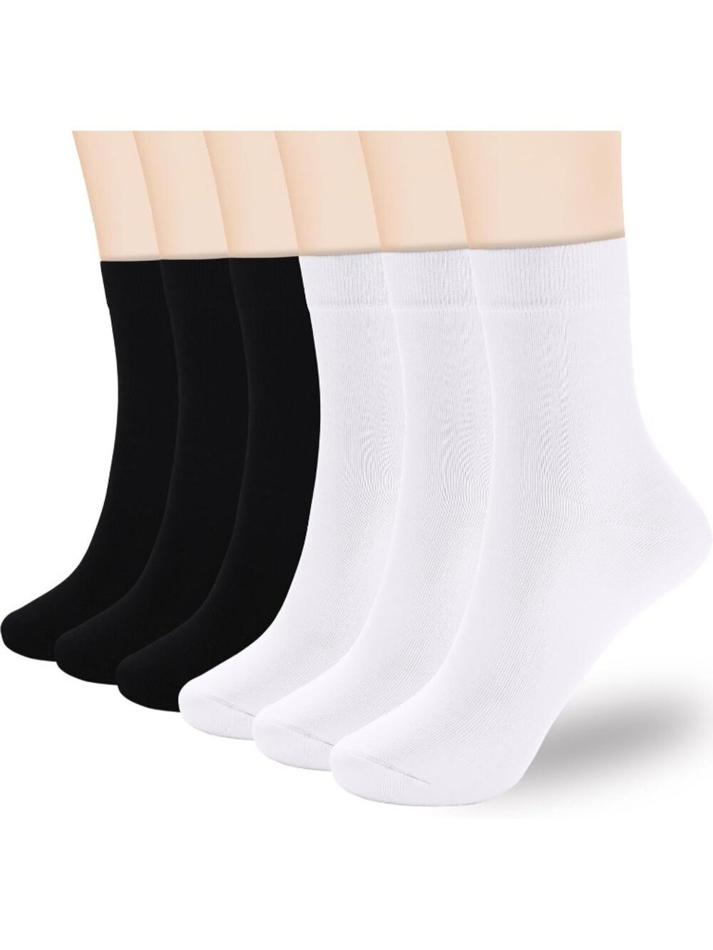 🧦Women's Classic Black White 6 Pairs Thin Above Ankle Socks Cotton Crew Socks